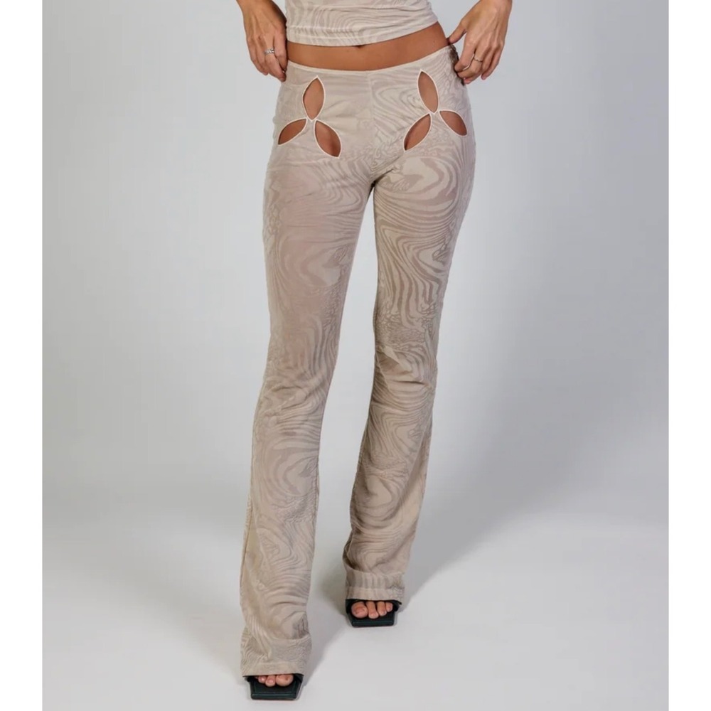 I.AM.GIA Womens Beige Swirl Cutout Y2K Cyber Rave Velvet Mesh Flare Pants Size M